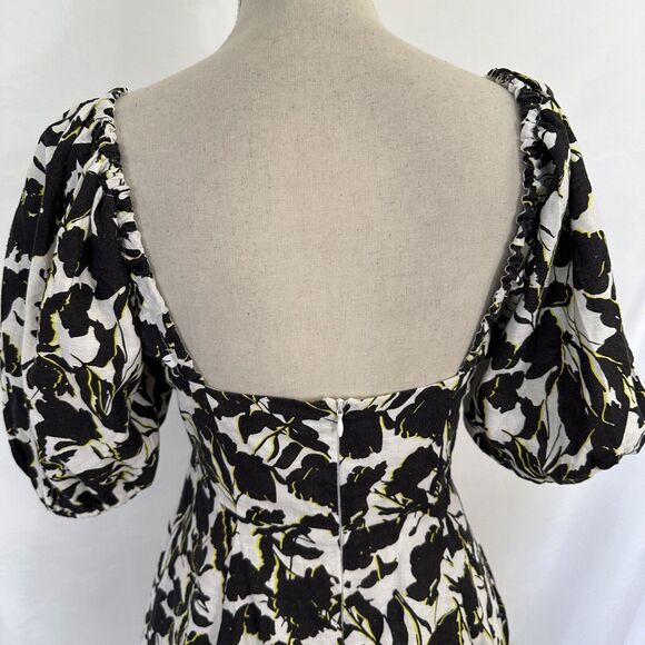 Anthropologie Aureta Floral Black White Dress Size SMALL Puff Sleeve - Picture 6 of 7